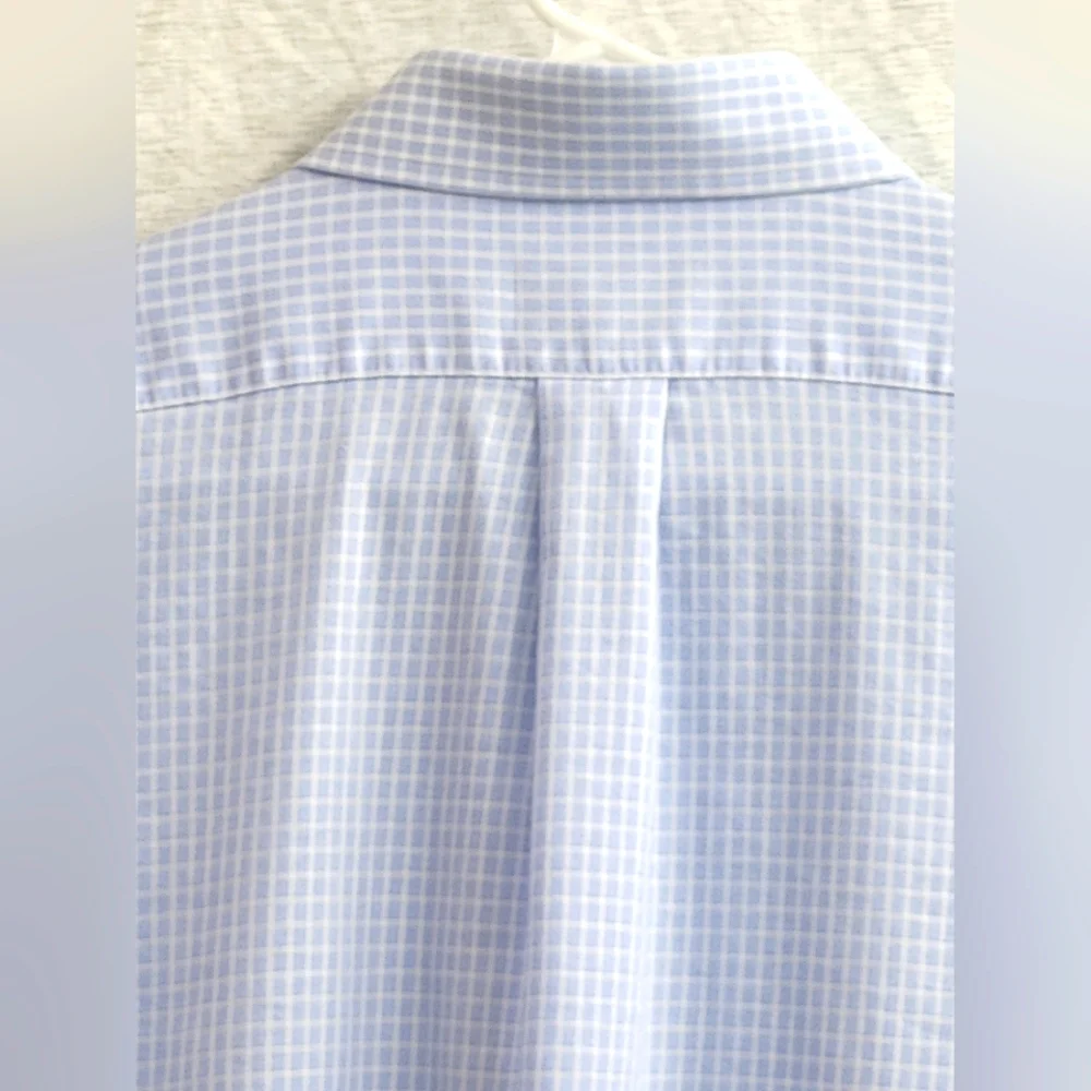 Chaps Men's Comfort Fit Wrinkle Free Blue/White‎ Plaid Dress Shirt Size 34/35